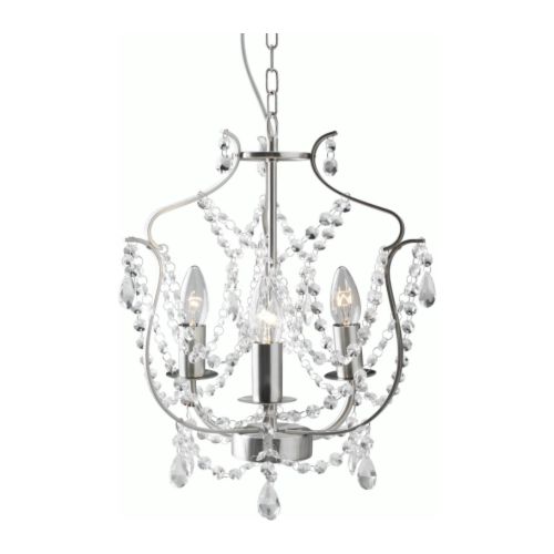 KRISTALLER Kroonluchter 3-armig IKEA De hoogte is eenvoudig aan te passen, gebruik de S-haak of kort de ketting in.