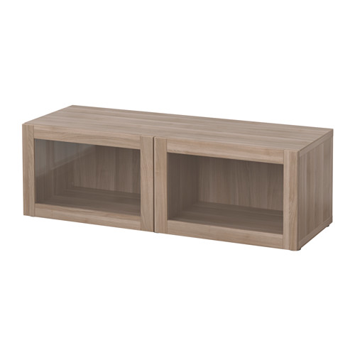 BESTÅ Shelf unit with glass doors Sindvik walnut effect light gray IKEA
