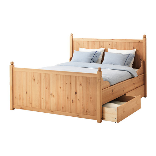 HURDAL Bed frame with 4 storage boxes King, IKEA