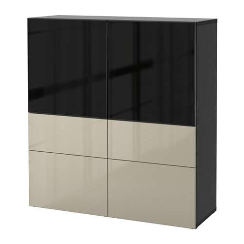 BESTÅ Vitrine - schwarzbraun/Selsviken Hochglanz/beige Rauchglas ...