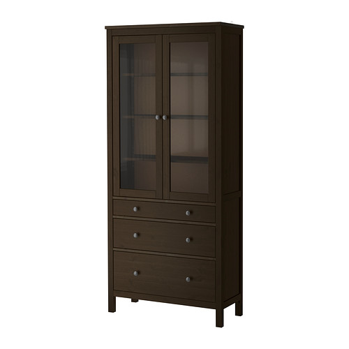 HEMNES Vitrine mit 3 Schubladen schwarzbraun IKEA