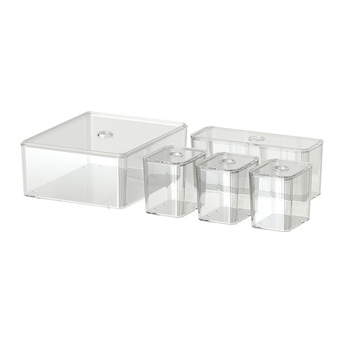 GODMORGON Kasten mit Deckel 5er-Set  Spülmaschinenfest. 