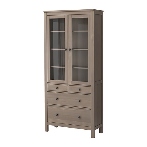HEMNES Vitrine mit 4 Schubladen  Massivholz; für die natürliche Note. 
