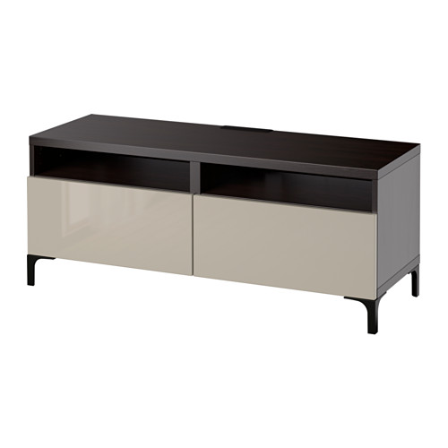 BESTÅ Mueble TV+cajones negromarrón/Selsviken alto brillo/beige