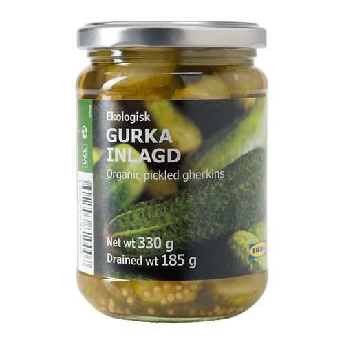 GURKA INLAGD Voileipäkurkkuviipaleet IKEA Kurkkuviipaleita säilöttynä makean happamaan liemeen. 