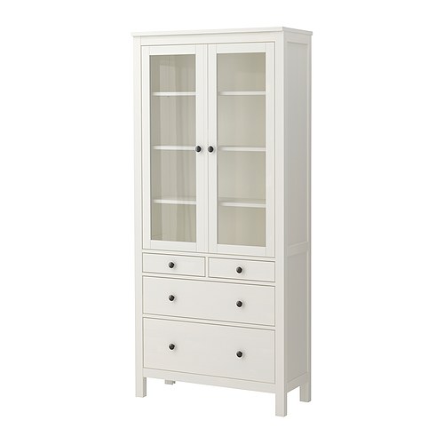 HEMNES Vitriinikaappi, 4 laatikkoa valkoinen Leveys: 90 cm Syvyys: 37 cm Korkeus: 197 cm Maksimipaino hyllylevyä kohti: 30 kg  