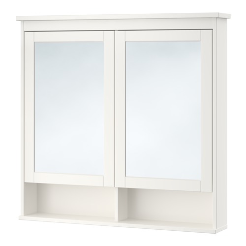 HEMNES Meuble à miroir 2 portes IKEA Tablette réglable en verre trempé pour une meilleure résistance à la chaleur, aux chocs et aux lourdes charges. 