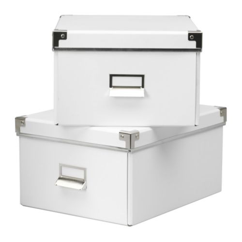 KASSETT Boîte à couvercle pour documents IKEA Porte-étiquette et papier inclus.   Indique le contenu pour retrouver facilement ce que vous cherchez. 