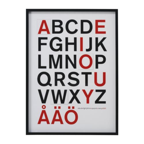 OLUNDA Tableau IKEA Motif créé par Anna Larsson.  Certaines lettres sont en relief pour ajouter vie et profondeur au motif. 
