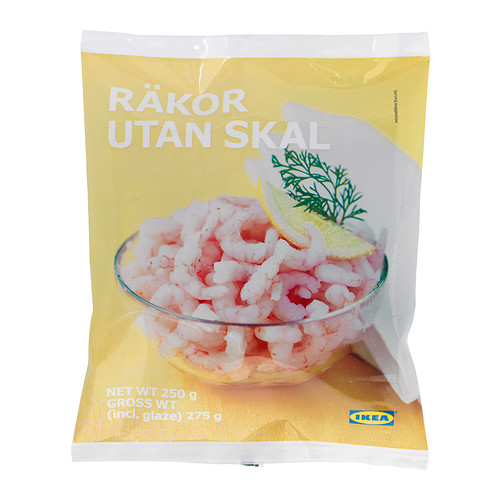 RÄKOR UTAN SKAL Crevettes décortiquées surgelé IKEA Les crevettes sont pêchées dans les eaux froides et salées. 