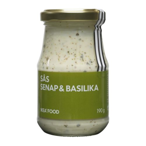 SÅS SENAP & BASILIKA Sauce moutarde et basilic IKEA L'association moutarde et herbe de cette sauce relève toutes sortes de plats. 