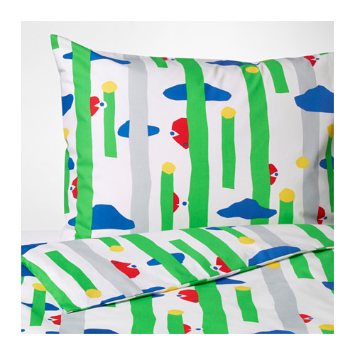 IKEA AVSIKTLIG quilt cover and 2 pillowcases Cotton, feels soft and nice against your skin.