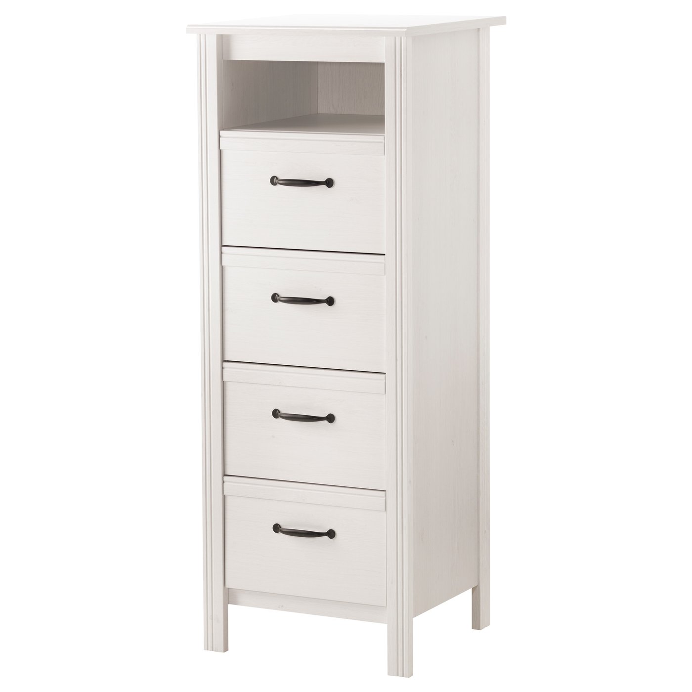 IKEA BRUSALI chest of 4 drawers Smooth running drawers with pull-out stop.