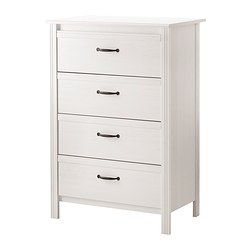 IKEA BRUSALI chest of 4 drawers Smooth running drawers with pull-out stop.