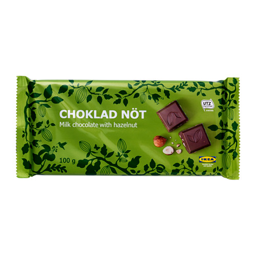 IKEA CHOKLAD NÖT milk chocolate bar w hazelnuts The chocolate contains a minimum of 30% cocoa.
