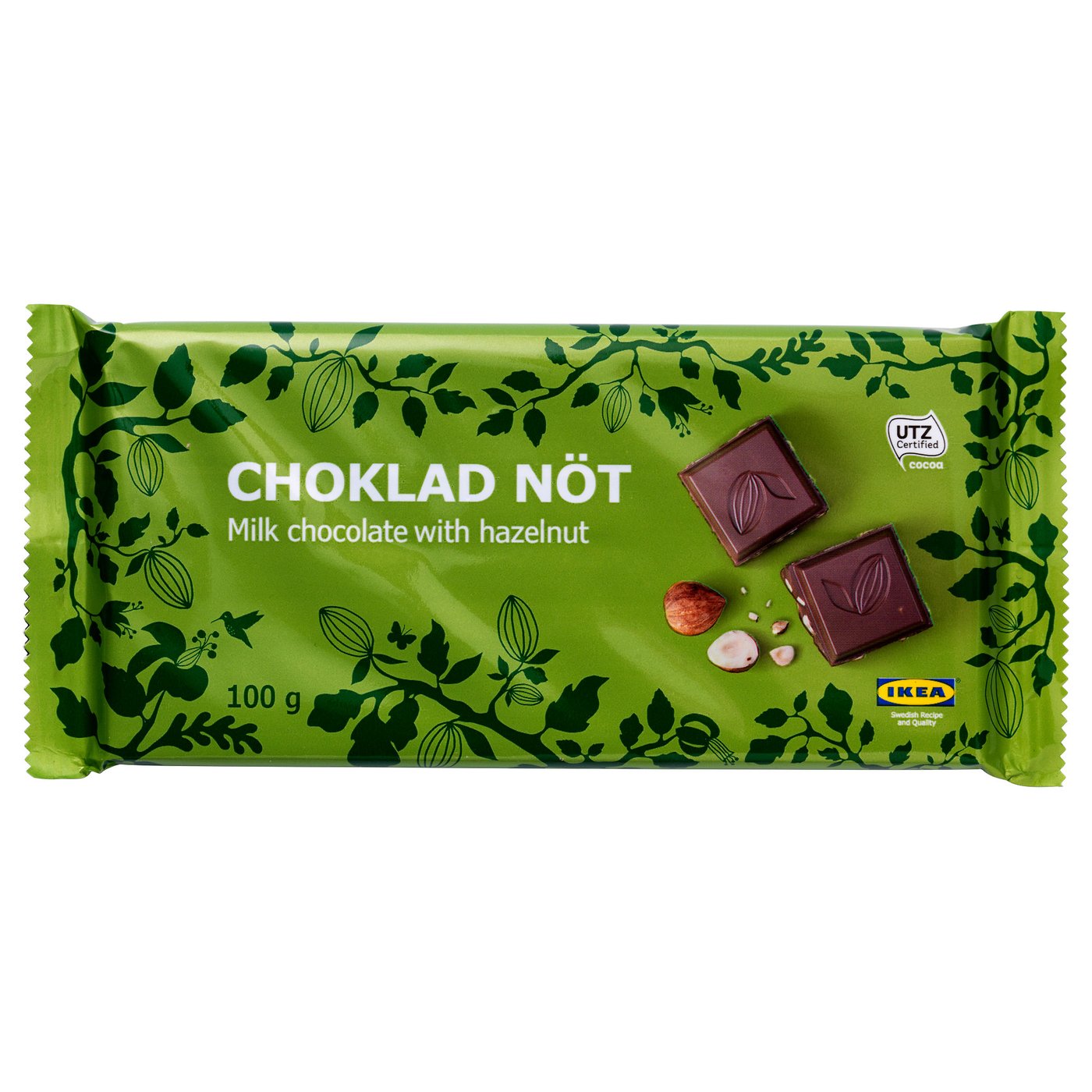 IKEA CHOKLAD NÖT milk chocolate bar w hazelnuts The chocolate contains a minimum of 30% cocoa.