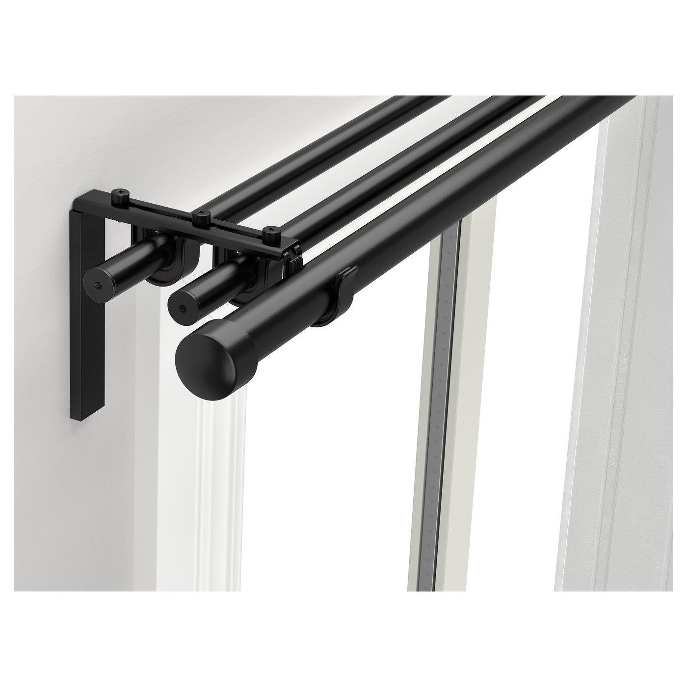 IKEA HUGAD/RÄCKA triple curtain rod combination The length is adjustable.