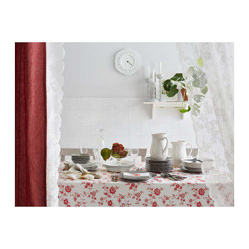 NEW IKEA INBJUDANDE Tablecloth,WhiteRed Flowers,145x180 cm,100 Cotton