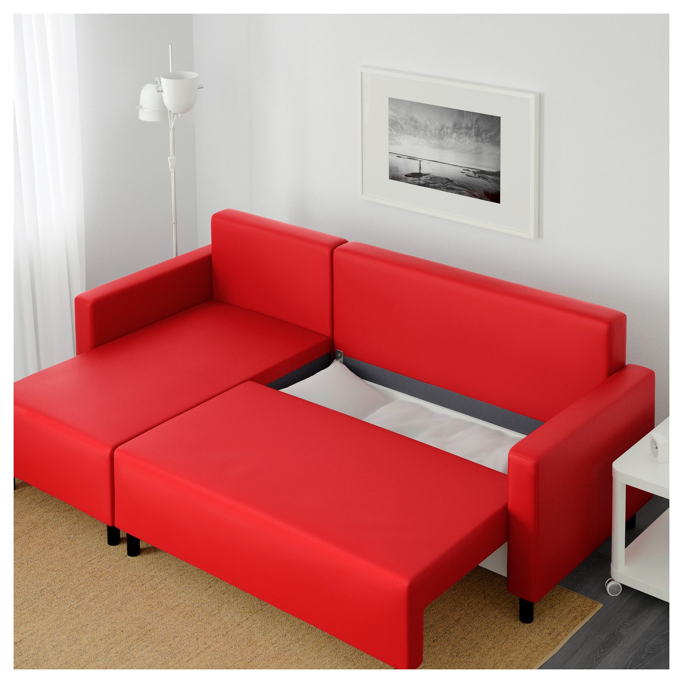 LUGNVIK Sofa bed with chaise longue Tallåsen red IKEA