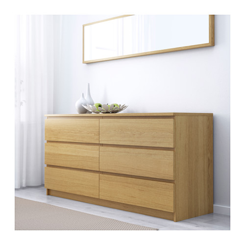 MALM Chest of 6 drawers Oak veneer 160x78 cm IKEA