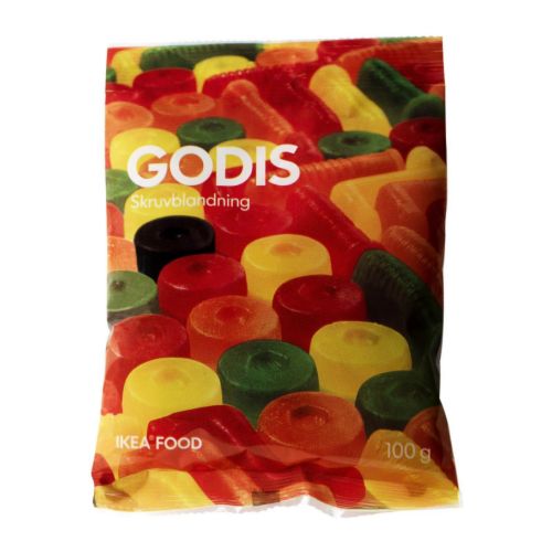 GODIS SKRUVBLANDNING Vegyes bonbon IKEA Csavar és anya alakú, gyümölcs és medvecukor ízű vegyes gumicukor. 