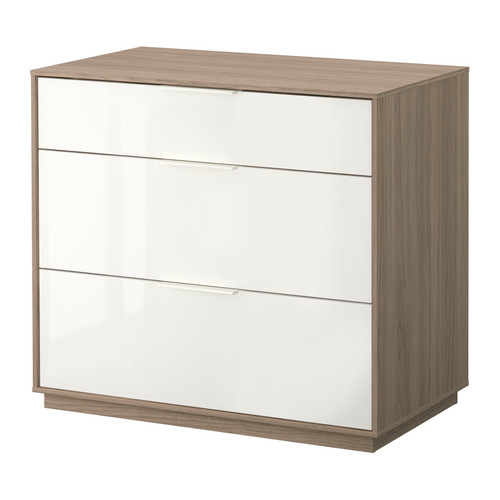NYVOLL 3-fiókos szekrény IKEA Ütközővel elátott fiókok.   Megfogja a fiókokat, így azok lassan, halkan és puhán záródnak. 