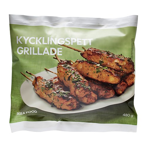 KYCKLINGSPETT GRILLADE Spiedini pollo grigliati surgelati IKEA 8 spiedini di pollo grigliati (2 per porzione). 