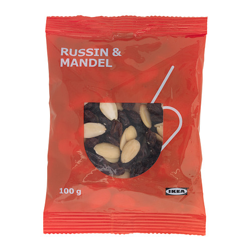RUSSIN & MANDEL Mix di uva passa e mandorle IKEA Uva passa e mandorle: tradizionalmente servite a Natale, in un bicchiere di vino speziato caldo. 