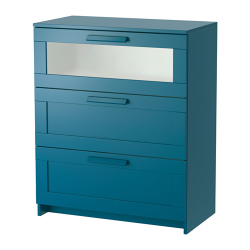 BRIMNES Chest of 3 drawers dark greenblue/frosted glass IKEA