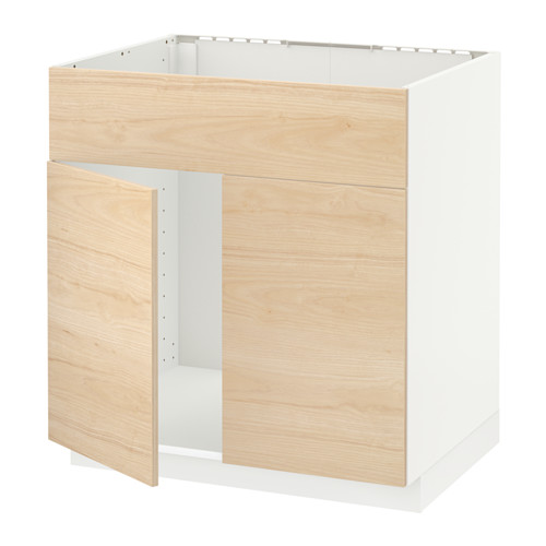 METOD Base f sink w 2 doors/front white, Askersund light ash