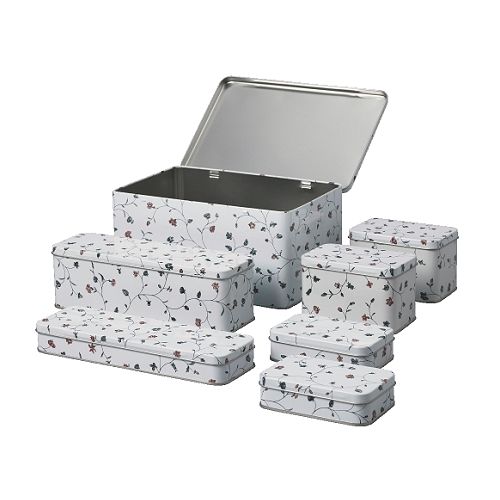 FLATEN Blik met deksel, set van 7 &nbsp; Praktisch voor het opbergen van wattenschijfjes, haarspelden, e.  d. 