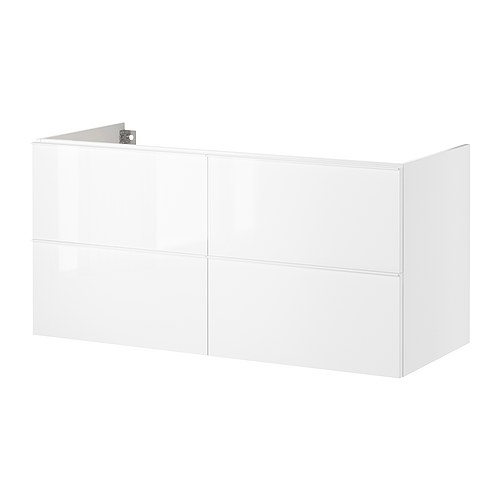 GODMORGON Servantskap med 4 skuffer IKEA Lettrullende skuffer med uttrekksstopp.  Størrelsen på rommene i skuffen kan endres ved å flytte avdeleren. 