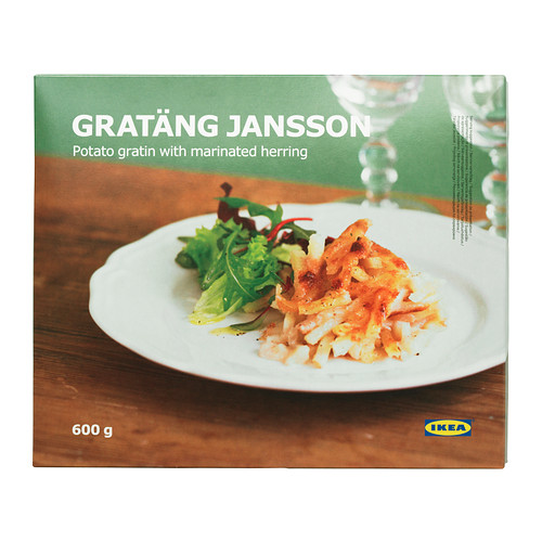 GRATÄNG JANSSON Janssons fristelse, frossen IKEA En svensk, gratinert rett med lag av poteter, sild og løk, med melk og fløte. 