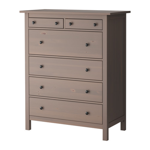 HEMNES Kommode, 6 skuffer, gråbrun Bredde: 110 cm Dybde: 51 cm Høyde: 132 cm  