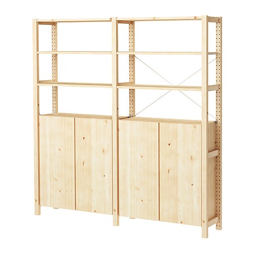 IVAR 2 seksjoner/hyller/skap IKEA Ubehandlet, massiv furu er et slitesterkt, naturlig materiale som kan males, oljes eller beises etter smak. 