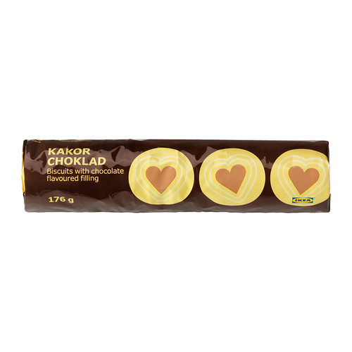 KAKOR CHOKLAD Kjeks med sjokoladefyll IKEA Doble kjeks med et kremet sjokoladefyll.   Serveres med valgfri drikke, gjerne kaffe eller te. 