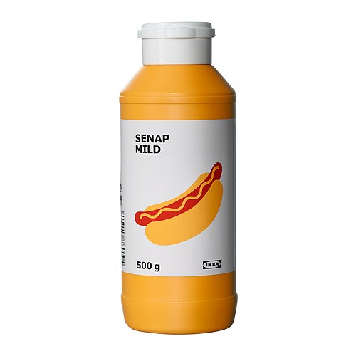 SENAP MILD Mild sennep IKEA Knuste sennepsfrø, hovedsakelig blandet med eddik, salt og sukker. 