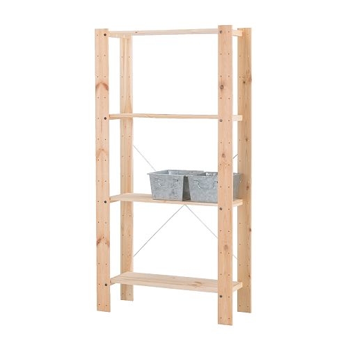 GORM Regał IKEA Niewykończone drewno; można pokryć olejem lub bejcą, by nadać niepowtarzalny charakter i sprawić, by powierzchnia była trwalsza. 