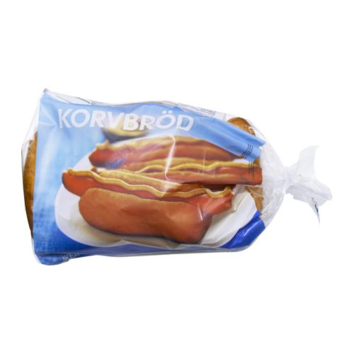 KORVBRÖD Pieczywo do hot dogów, mrożone IKEA Pszenna bułka do hot dogów.   Dodaj parówkę, prażoną cebulkę i ketchup lub musztardę. 