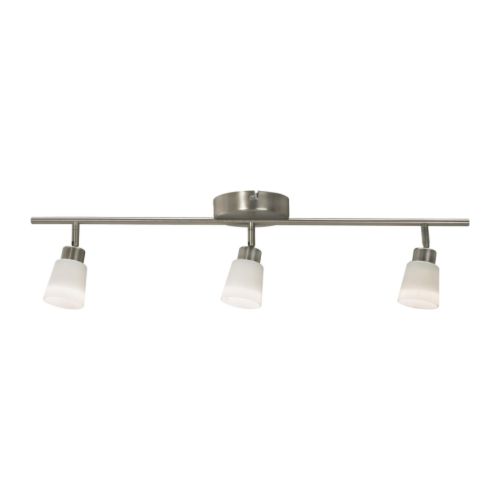 BASISK Calha de iluminação c/3 projectores IKEA Projectores reguláveis.  Abajur em vidro soprado; cada abajur é único. 