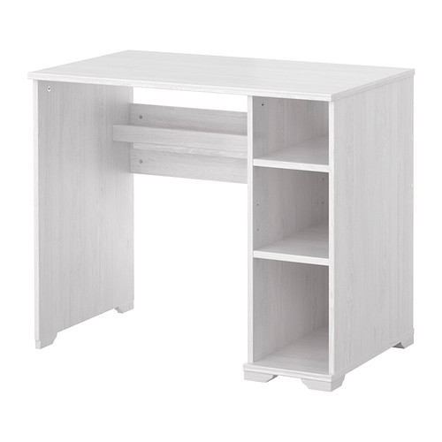 BORGSJÖ Secretária IKEA Prateleira por baixo do tampo; mantém ocultos os cabos e as tomadas e a superfície de trabalho desimpedida. 