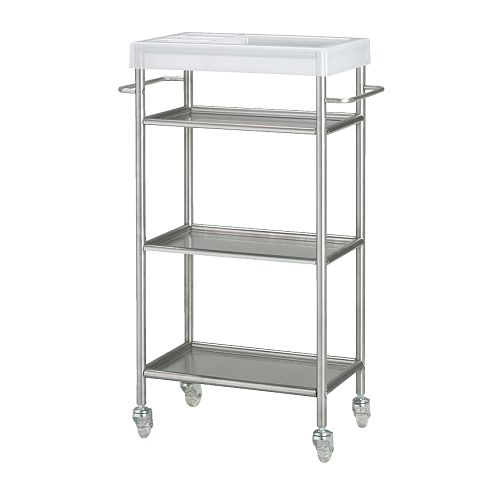 GRUNDTAL Carrinho IKEA Fácil de deslocar.   Rodízios incluídos.  Prateleiras amovíveis, fáceis de limpar. 