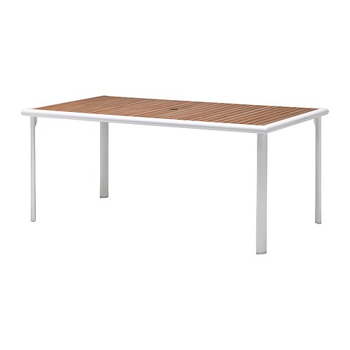 HASSELÖN Mesa IKEA Estrutura de alumínio anti-ferrugem; resistente e leve. Orifício no centro do tampo; possibilita colocar um chapéu-de-sol.