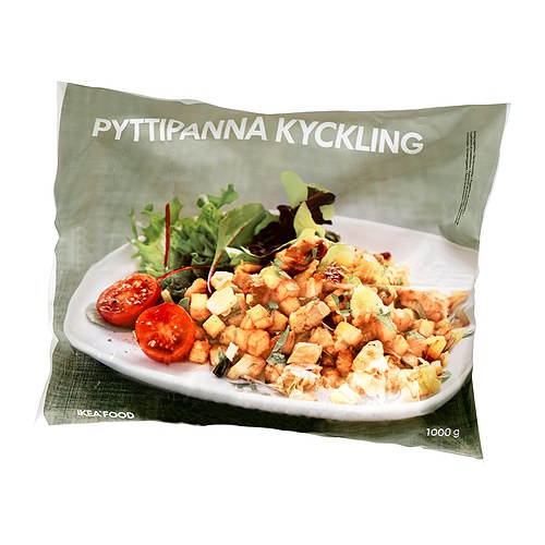 PYTTIPANNA KYCKLING Picado de batata c/frango, cong IKEA Pedaços de frango fritos com batatas e cebolas cozidas e cortadas em cubos. 
