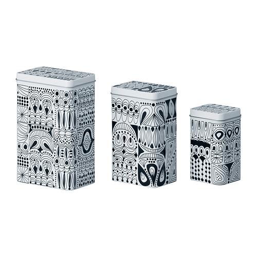 TRIPP Lata c/tampa, 3ud IKEA Indicado para café, chá, etc.  Poupa espaço; os tamanhos mais pequenos podem ser empilhados nos maiores. 