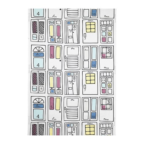 BRITTEN DÖRR Metervara, vit, flerfärgad Bredd: 150 cm Mönsterhöjd: 92 cm  