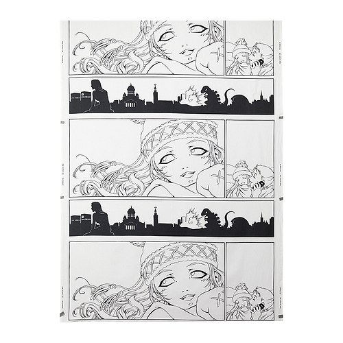 CHARLOTTA TECKNING Metervara, vit, grå Bredd: 150 cm Mönsterhöjd: 88 cm  