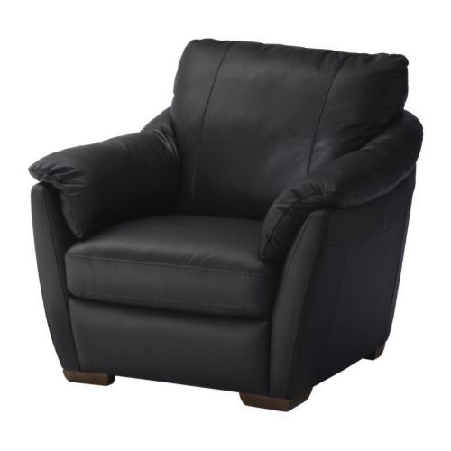 ÄLVROS Kreslo IKEA Sedadlo a opierky sú potiahnuté mäkkou, odolnou kožou, ktorá sa ľahko čistí, čo je veľmi praktické najmä pre rodiny s deťmi. 