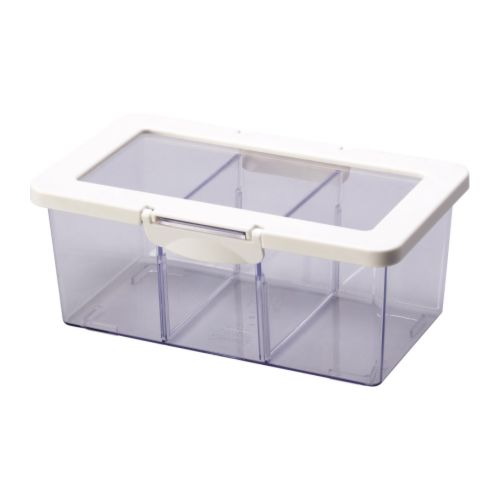 KRUS Dóza s vrchnákom IKEA Voľné prepážky; rozdeľte si priestor.  Dózy sa dajú ukladať na seba, aby sa ušetrilo miesto v skrinke. 