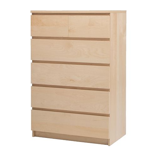 MALM Komoda, 6 zásuviek IKEA Mimoriadne hlboké zásuvky vám poskytnú viac úložného priestoru.  Ľahko vysúvateľné zásuvky so záražkou proti vypadnutiu. 